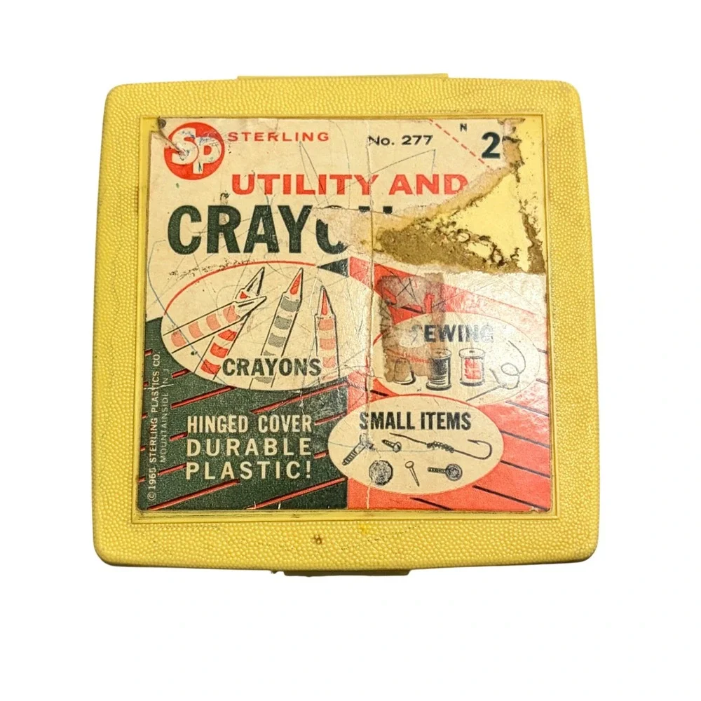 Vintage 1965 Sterling Plastics No 277 Utility Crayon Box Yellow Hinged Case USA
